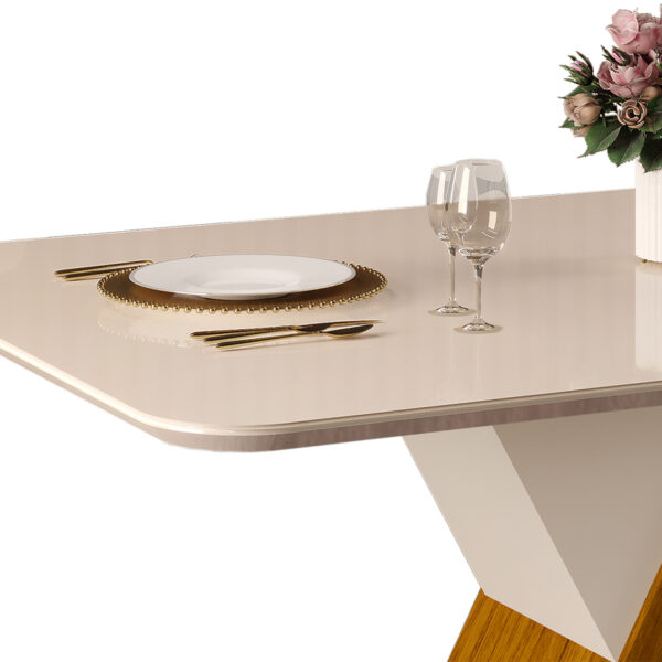 MESA RUBI - TAMPO CHANFRADO CURVO MADEIRA COM VIDRO 1700X900X30 FREIJO/OFF WHITE - Image 3